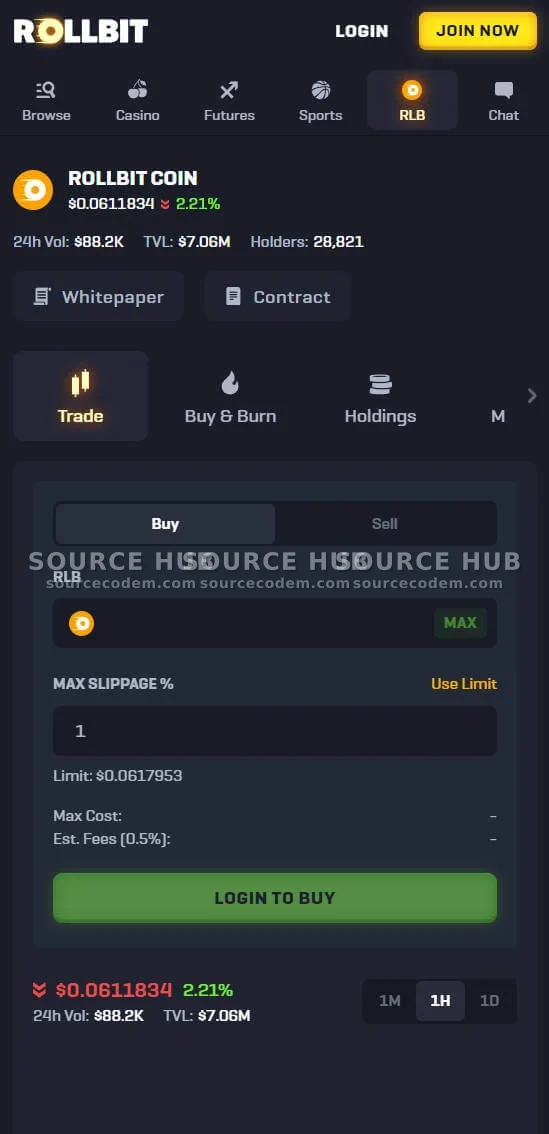 手机端专属代币RLB兑换与加密货币合约交易界面